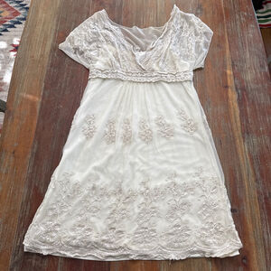 Heart & Soul Beige Lace Mini Dress Large Women's